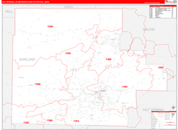 Hot Springs Metro Area Wall Map Red Line Style 2024